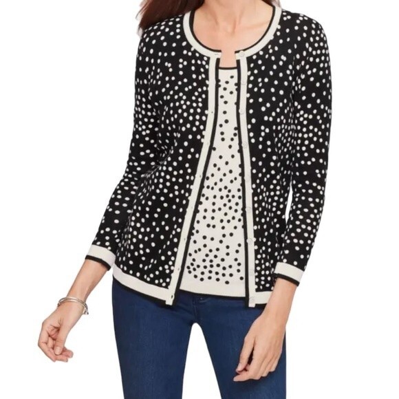 Talbots Polka Dot Button Down Cardigan Sweater 3/4 Sleeve Academia Office Soft - Picture 2 of 13